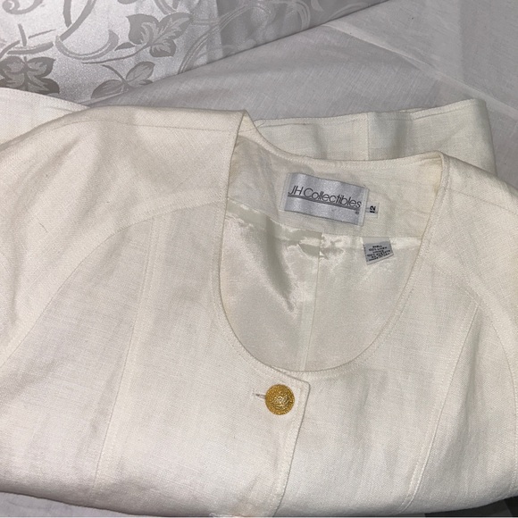 JH Collectibles Pure Linen Ecru White Golden Button Classic Vintage Blazer - Picture 7 of 11